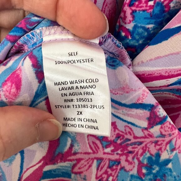 Emily Wonder Pink Blue Floral Flutter Sleeve Top 2X zq - Picture 3 of 4